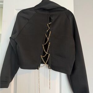 Elegant Black Women's Blazer with Gold Chain Detail